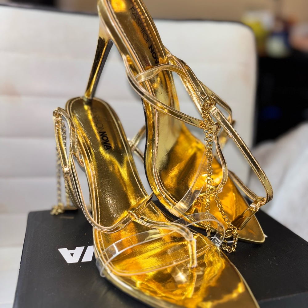 Elegant Gold Chain-Embellished Heels